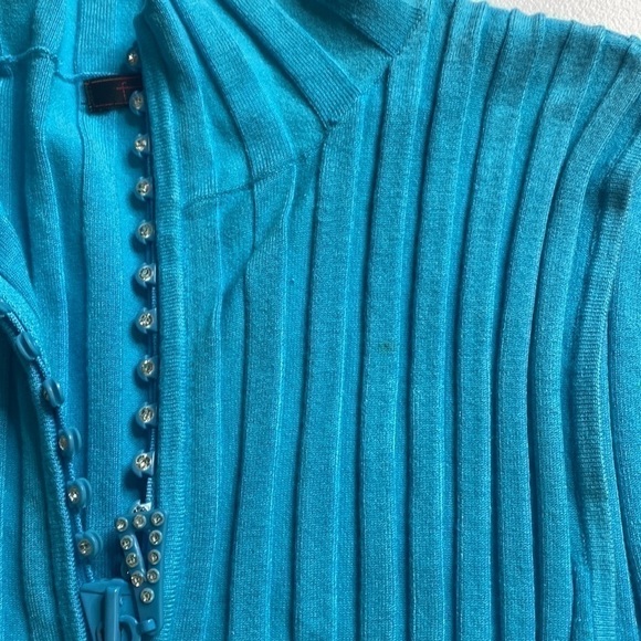VINTAGE Y2K FONTANA DIAMOND ZIP FRONT TEAL RIBBED TANK - Picture 6 of 6
